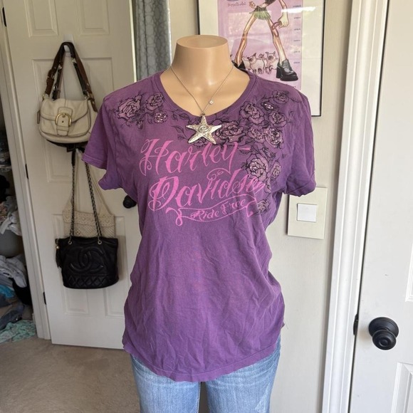 Tops - Y2K 2000s Harley Davidson Purple spellout Graphic T Shirt